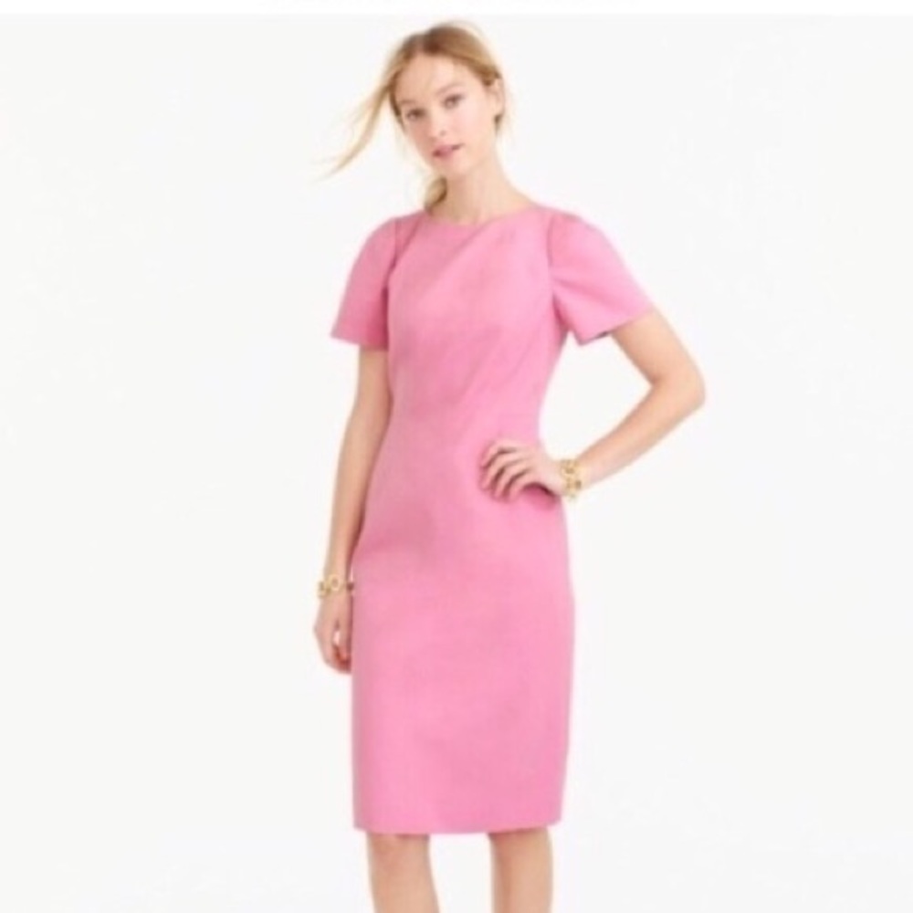 J.crew gathered sleeve short sleeve sheath dress size 14 tall pink